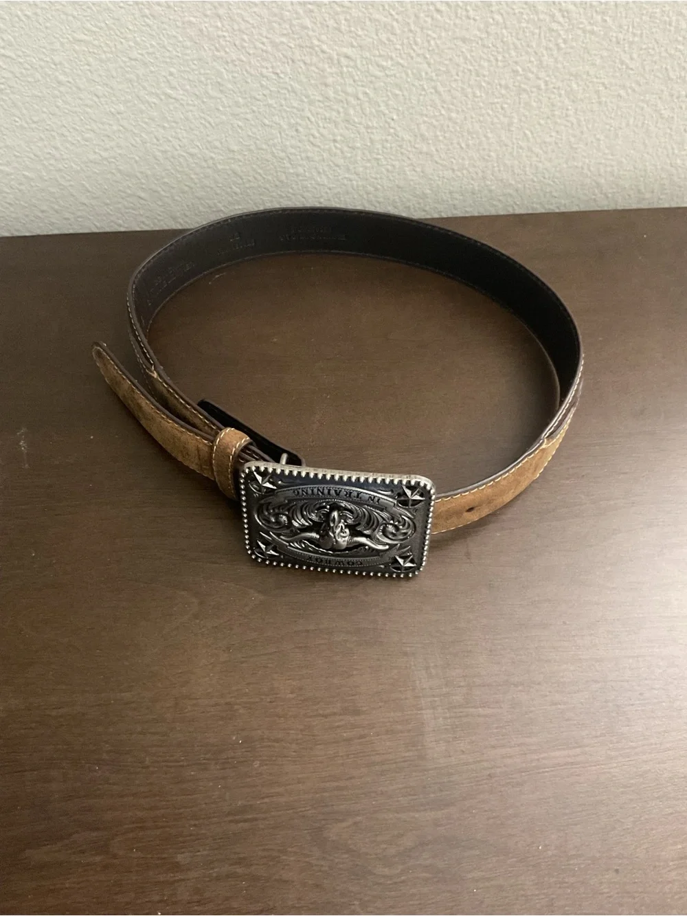Kids Suede Brown Belt with Decorative Silver Buckle